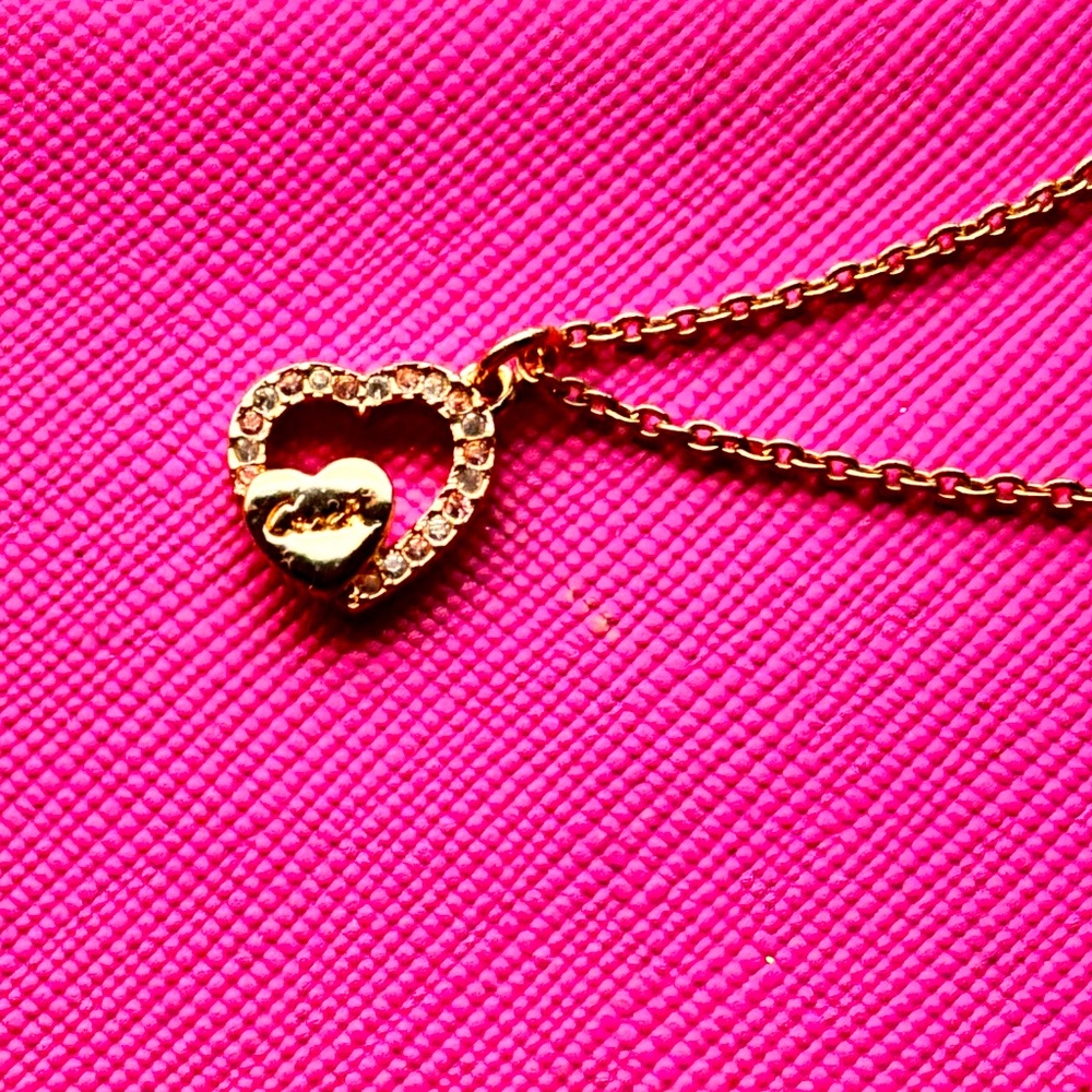 RoseGold Coach Heart w/littleheart necklace.18”chain (incl ext).NWT.